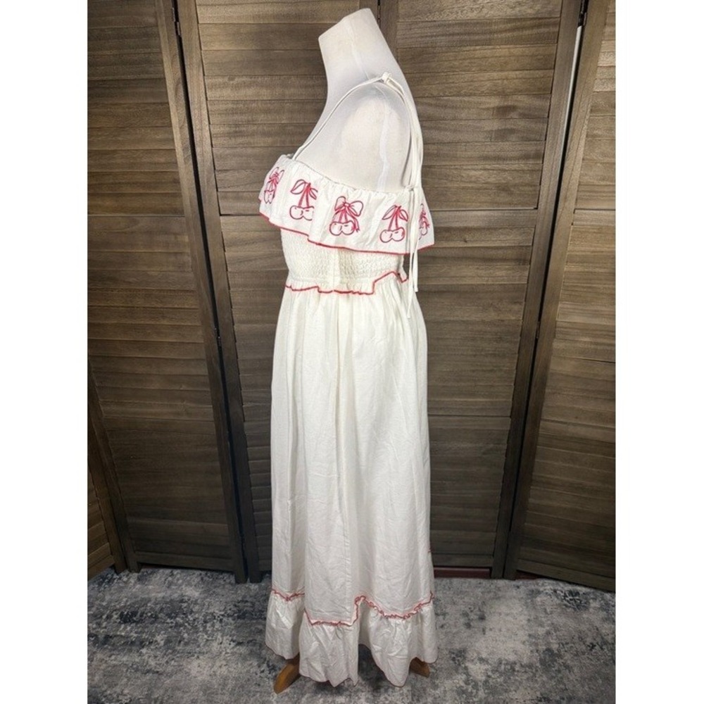 Thirty/Thirty L/A Cherry Embroidered Smocked Maxi Dress White Red XS NEW - Picture 5 of 10